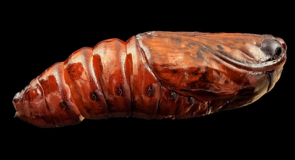 A caterpillar crop pest on a damaged leaf